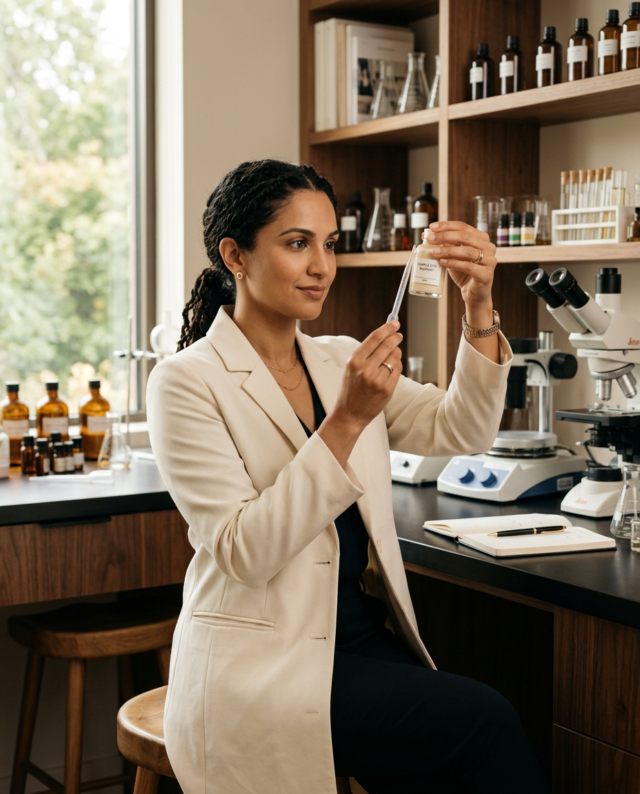 Beauty scientist examining a skincare formula